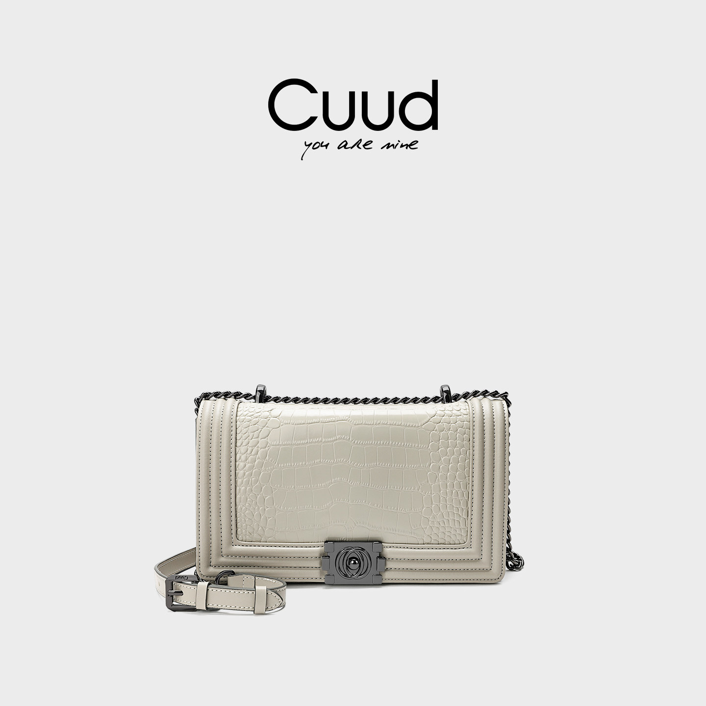 【专柜】Cuud包包女斜挎2026款轻奢女包高级感鳄鱼纹白色链条包