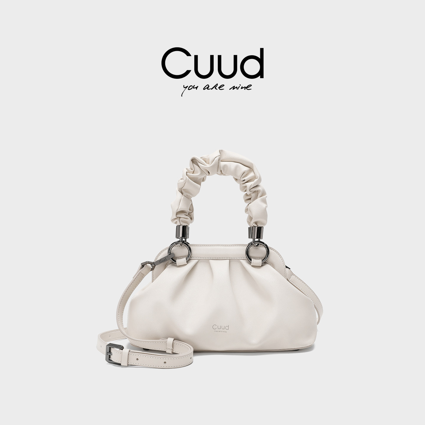 【专柜】Cuud云朵包2026冬高级褶皱手提包白色牛皮手拎包女斜挎