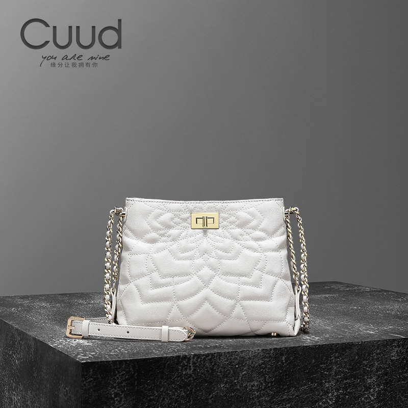 Cuud白色链条包女斜挎高级感2026新款女包夏季时尚百搭真皮单肩包