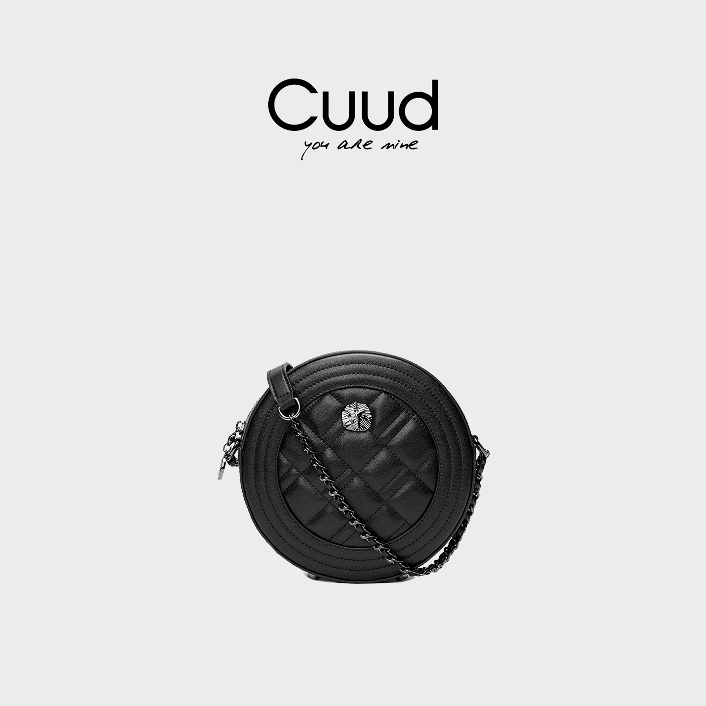 【专柜】Cuud女包包新款时尚菱格小圆包牛皮单肩包牛皮链条斜挎