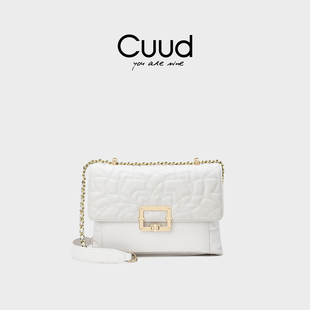 情人节礼物Cuud白色包包真皮链条包冬季百搭小方包女单肩腋下斜挎