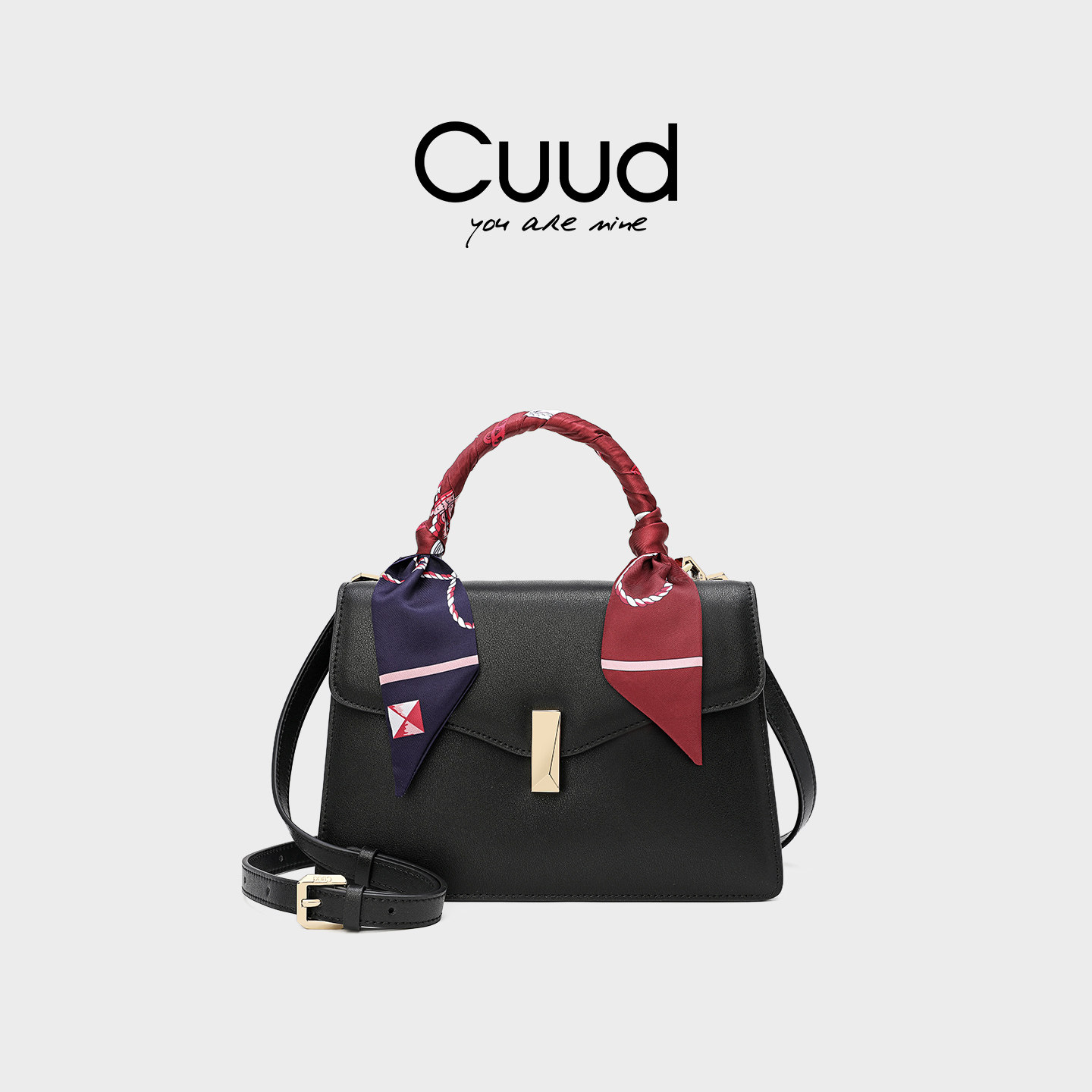 情人节礼物Cuud实用包包中年女款妈妈包斜挎小包真皮手提包丝巾女