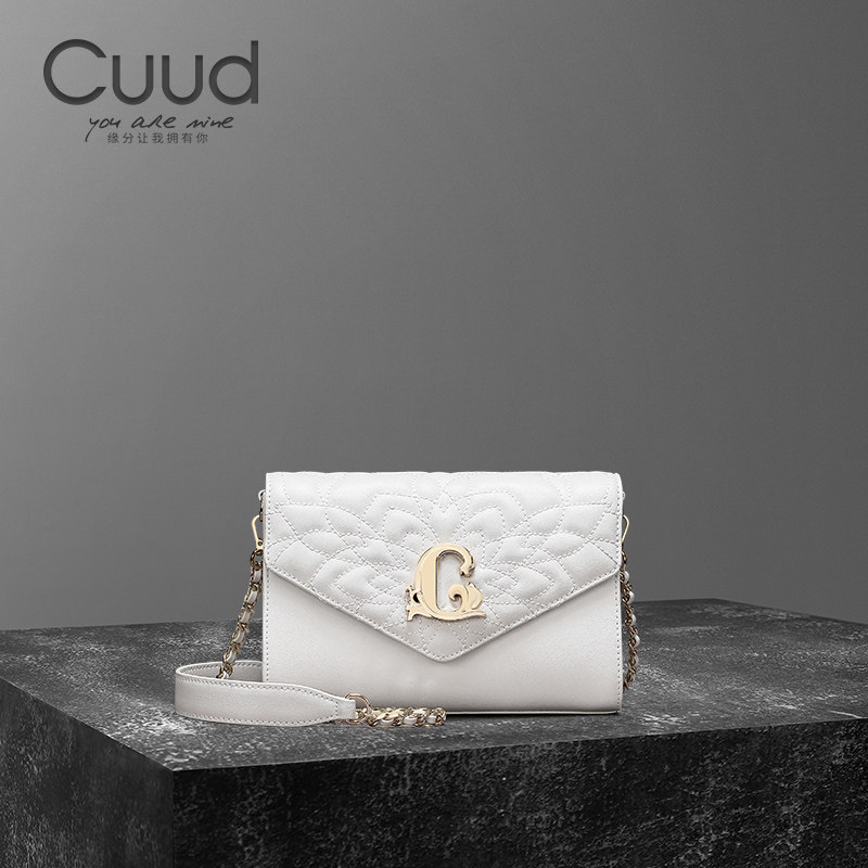 【专柜】Cuud高级质感女包新款白色包包女斜挎秋冬真皮链条包