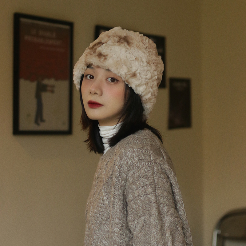 玫瑰玫瑰毛绒保暖显脸小水桶帽