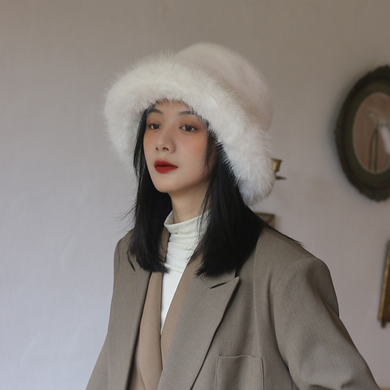 网红款毛绒渔夫帽冬季保暖防寒