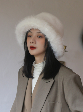 网红款毛绒渔夫帽冬季保暖防寒