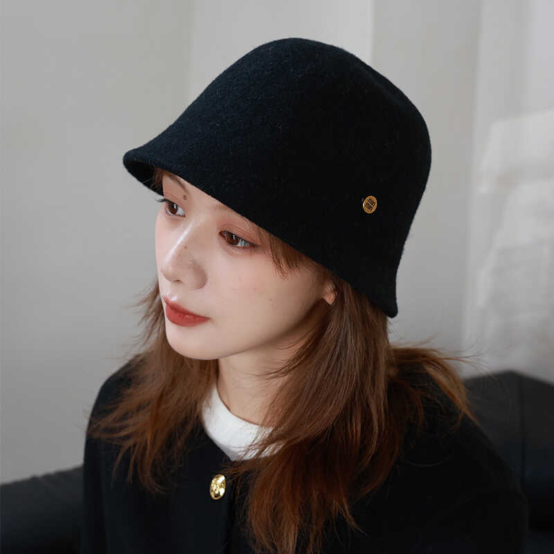 小头围羊毛渔夫帽复古水桶帽