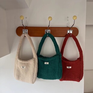 韩代同款egg羊毛小包包秋冬毛线针织手拎包小巧可爱手拎包学生韩