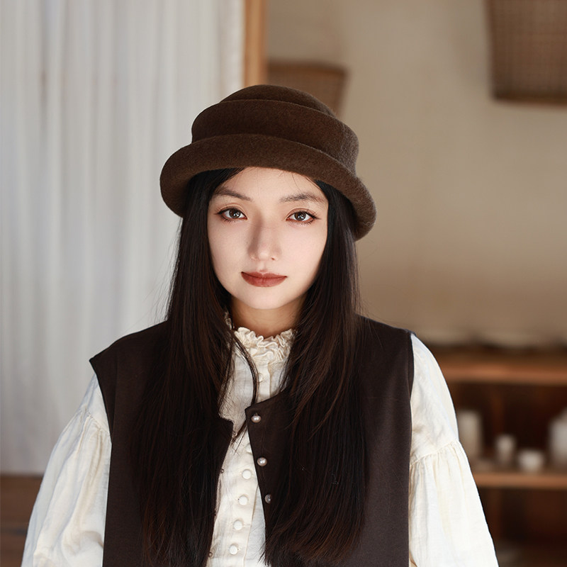 小凹顶」很复古的帽型纯羊毛凹顶不规则卷边小礼帽秋冬法式渔夫帽,服饰配件/皮带/帽子/围巾,帽子,淘宝优惠券,粉丝福利购,淘宝优惠卷
