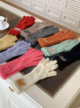 【Handwork】糖果色针织毛线长款护腕保暖手套秋冬五指分指手套女