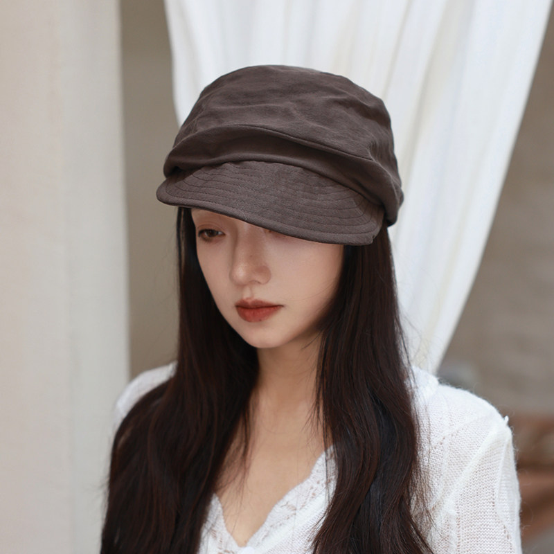 莱赛尔面料褶皱八角帽女2025早秋报童帽大围帽慵懒时尚堆堆贝雷帽