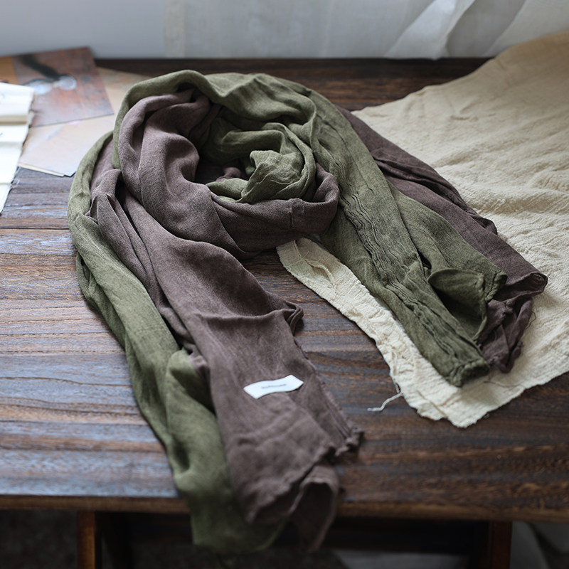 秋季氛围感双色亚麻围巾女秋冬薄款防晒披肩两用百搭围脖围巾保暖