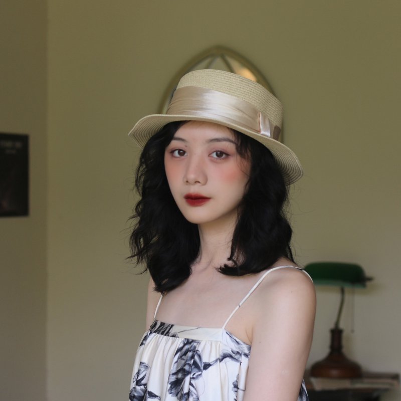出游法式平檐平顶草帽遮阳帽