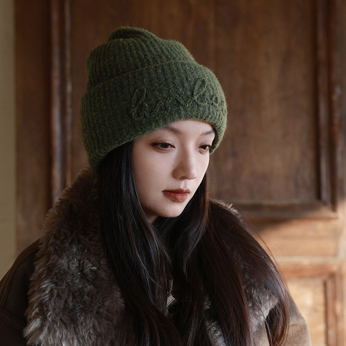来点军绿」版型很好不挑头型秋冬毛线帽男女情侣套头帽子护耳保暖