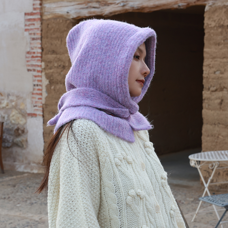 纯色百搭巴拉克拉法帽秋冬时髦围脖帽子一体针织保暖学生护耳帽