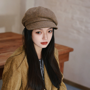 来日方长」羊毛面料加绒加厚复古八角贝雷帽女秋冬文艺堆感报童帽