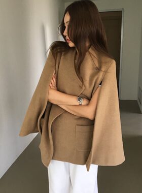 2026韩国ins千金风斗篷毛呢外套女新款高级感气质小个子呢子大衣