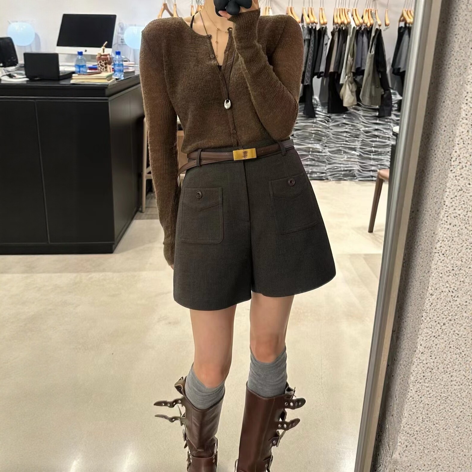 韩系高腰显瘦秋季阔腿短裤女图片
