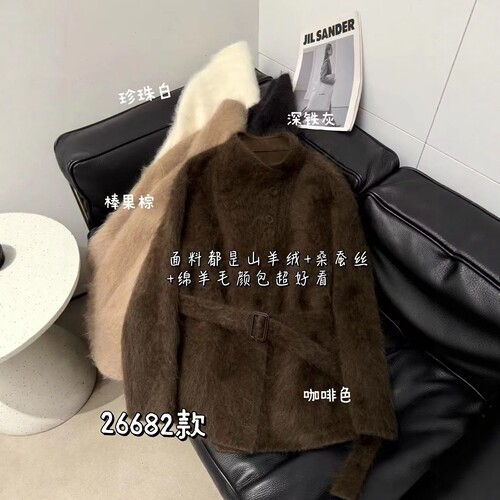 韩系羊毛拉绒系带短外套女秋冬