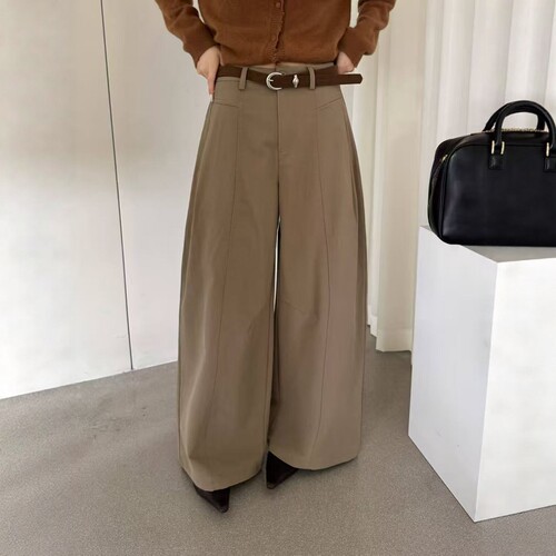 韩系配腰带宽松显瘦阔腿休闲裤女