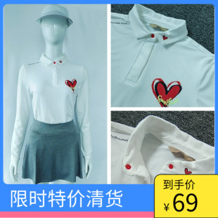 韩国高尔夫女装 爱心秋衣服golf球速干吸汗透气运动 长袖 t恤polo衫