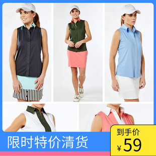 高尔夫服装 女夏无袖 t恤上衣服polo翻领速干柔软大码 常服运动衫