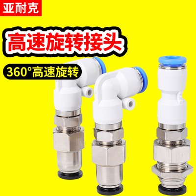360度万向旋转接头高速直通角弯头两端接管气动快速气管快插隔板