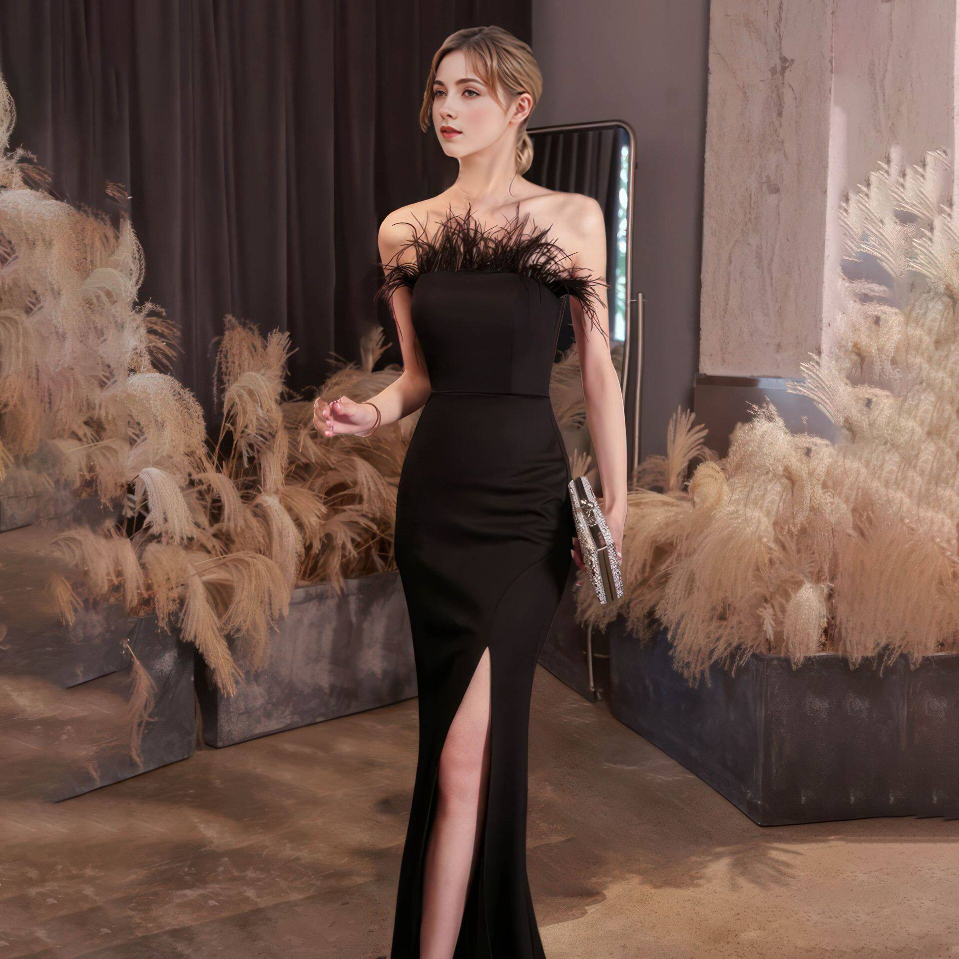 晚宴感长款高端气质主持人子名媛宴会女轻奢模特连衣裙晚礼服高级