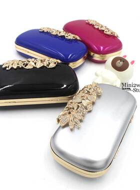 新款欧美晚宴包树叶镶钻奢华女包大容量硬盒手拿袋手拿包斜挎潮包