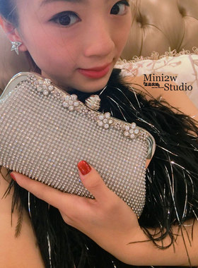 2025款梅花水钻欧美时尚晚宴会包手拿单肩手提斜挎包礼服闪钻手包