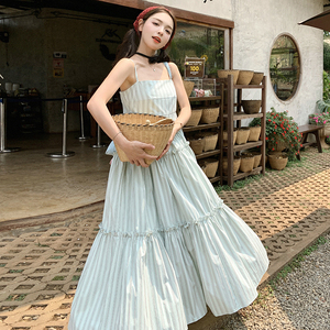 主推【大货】蓝色条纹吊带长裙H1112-P110-K168图片