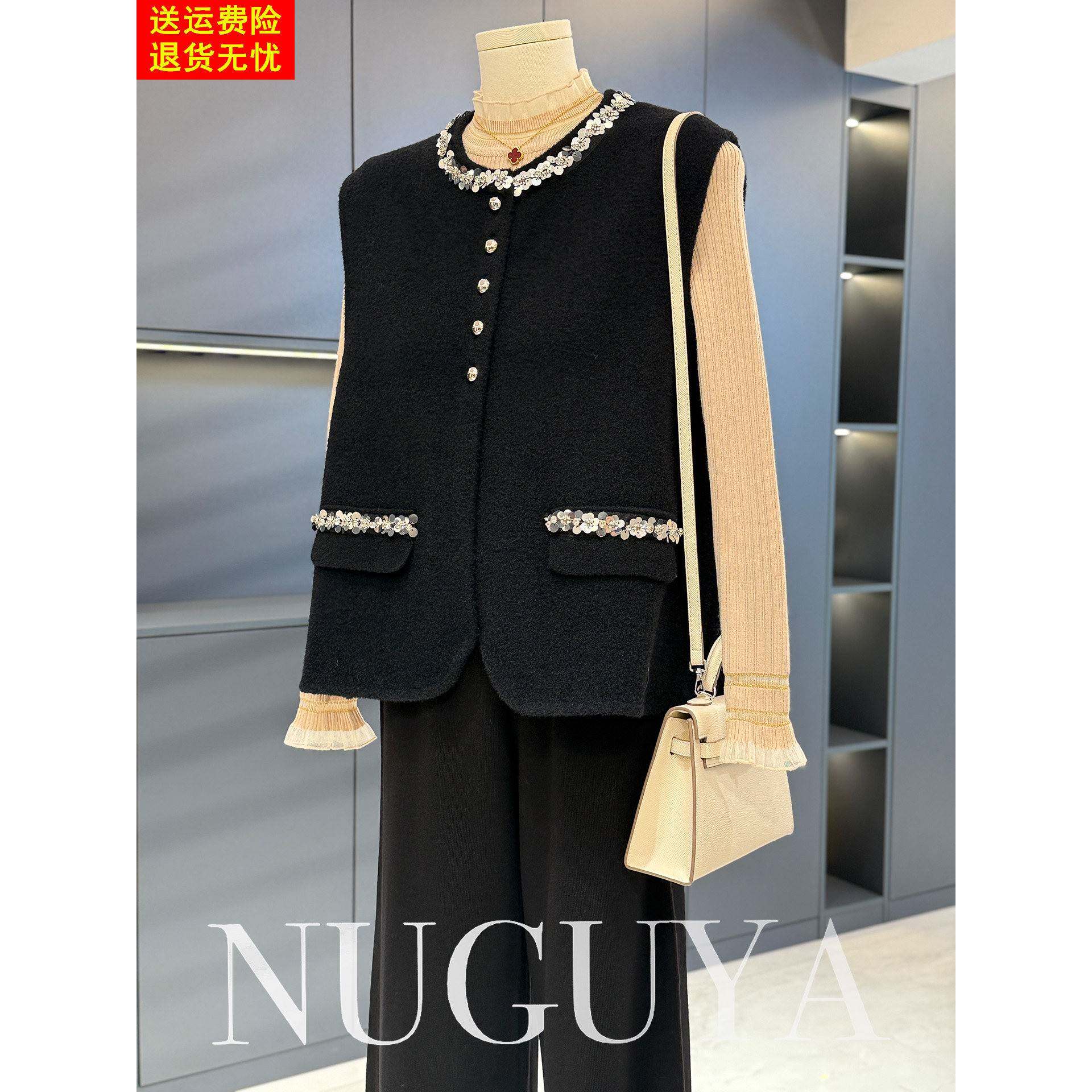 时尚休闲妈妈装马甲女套装春秋新款气质百搭中老年坎肩背心三件套