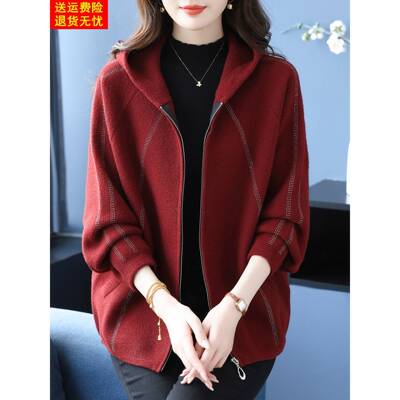 中年妈妈秋冬新款连帽短款外套女加肥加大码宽松休闲羊毛毛呢夹克