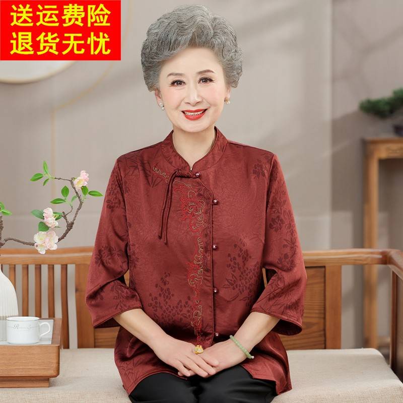 简溪奶奶夏装衬衫中老年人女老太太夏季新中式盘扣妈妈装上衣服