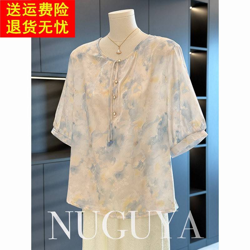 时尚休闲 雪纺衬衫女妈妈装2025年夏装新款上衣气质百搭中老年衬