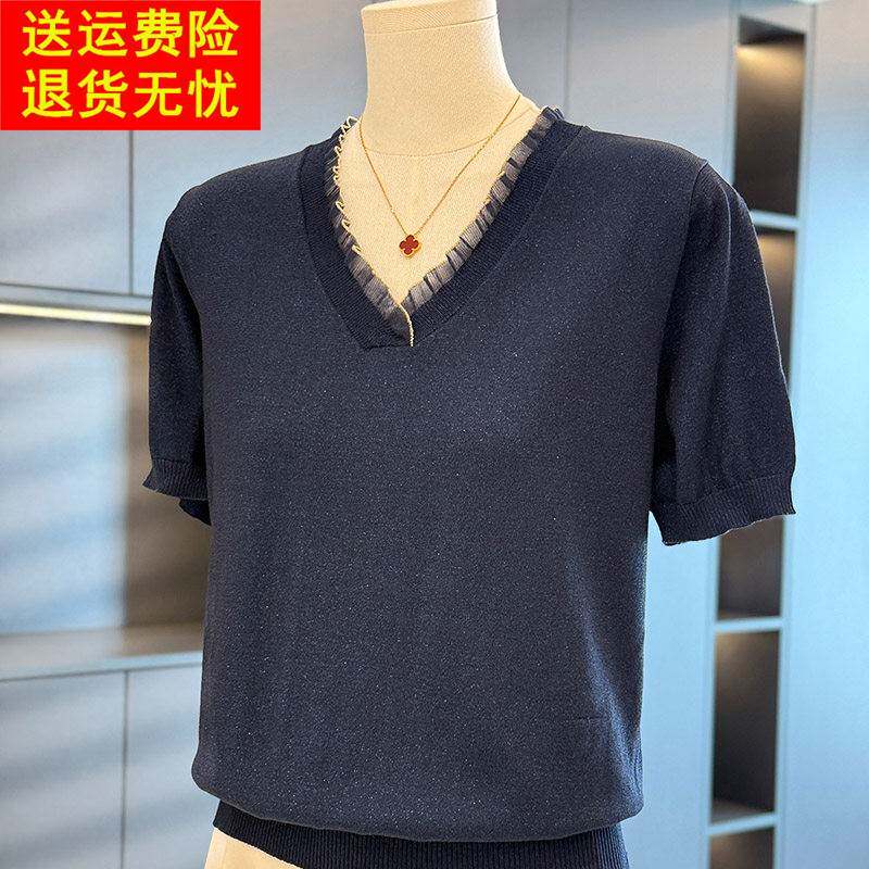 时尚气质妈妈装针织衫女短袖2025年夏装新款上衣百搭中老年T恤衫