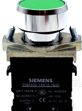 西门子22mm绿色平头按钮开关3SB6400-1AA10-1BA0 1N0常开自复位