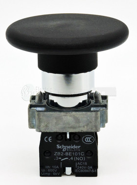 施耐德 22mm直径Φ60mm 蘑菇头按钮开关 XB2BR21C 自复位1NO 黑色