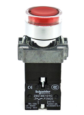 正品 施耐德带灯按钮开关 XB2-BW34B2C 24V XB2-BW34M2C 220V红色