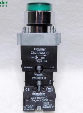 正品施耐德红色绿色带灯自锁按钮开关 ZB2-BWM.C AC220V ZB2BZ21C