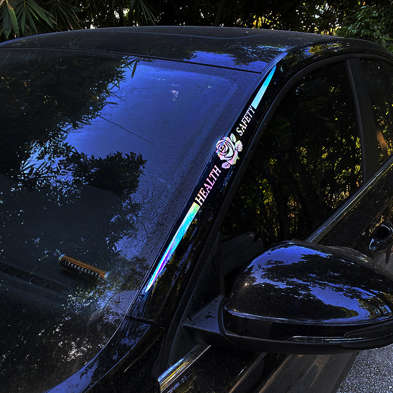 个性玫瑰花朵车贴镭射反光机盖车身车门划痕装饰拉花汽车改装贴纸