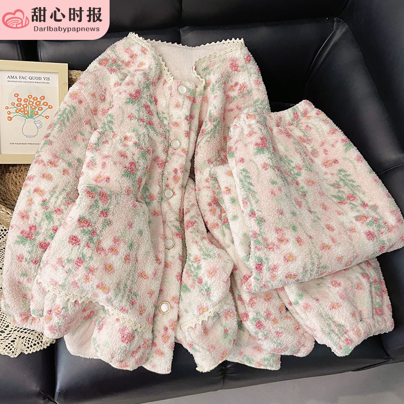 甜心时报女冬季半边绒家居服套装