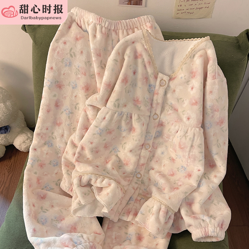 甜心时报女珊瑚绒冬季家居服套装