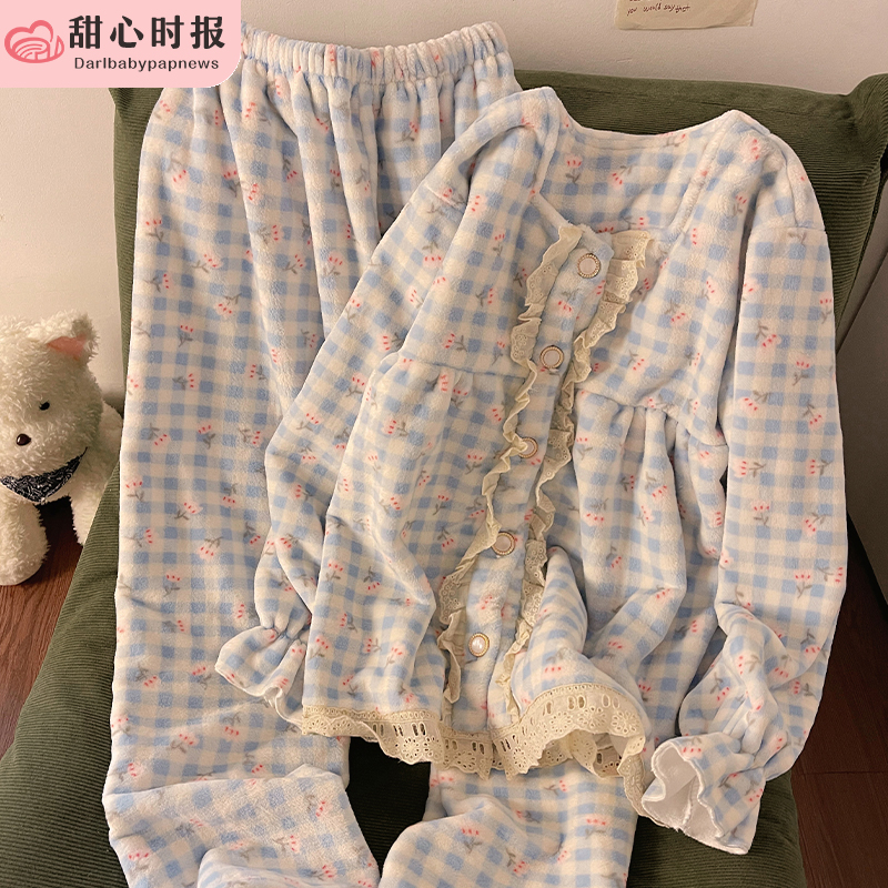 甜心时报女珊瑚绒冬季家居服套装