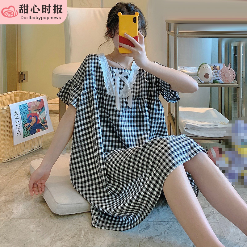 网红可爱风孕妇宽松格子家居服