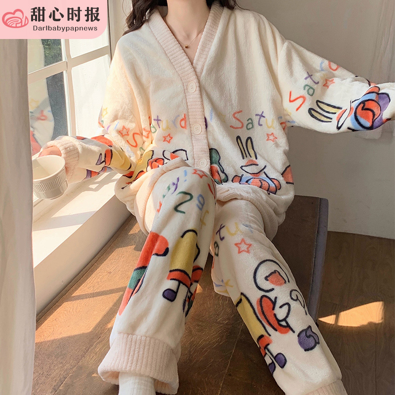 甜心时报女法兰绒长袖家居服冬季