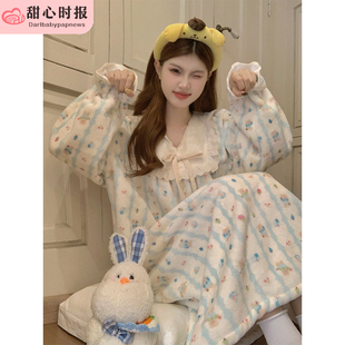 珊瑚绒睡裙女冬季加厚加绒保暖法兰绒甜美公主风睡衣裙冬天家居服