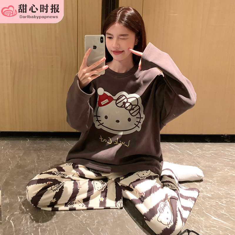 甜心时报女秋德绒长袖家居服套装