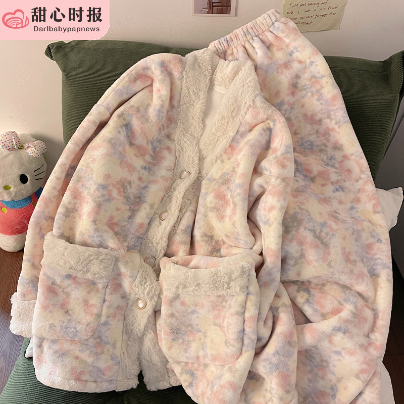 甜心时报女珊瑚绒冬季家居服套装