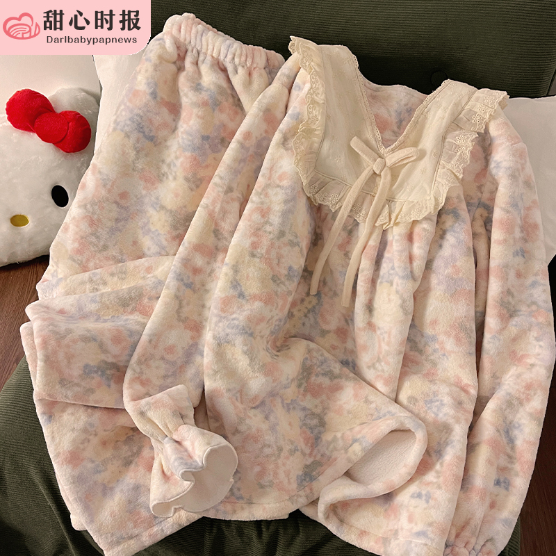 甜心时报女珊瑚绒冬季家居服套装